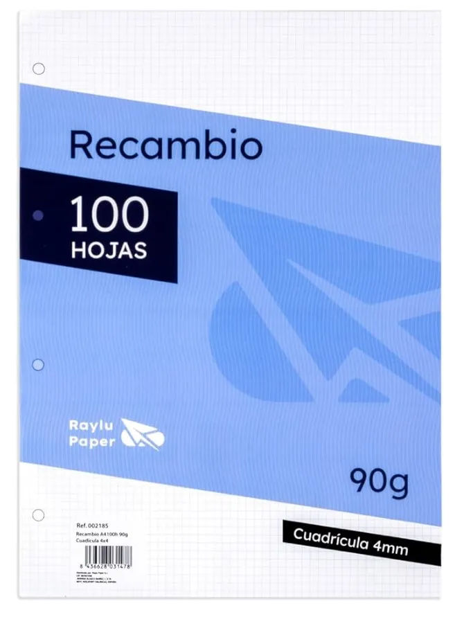 RECAMBIO A4 100 HOJAS CUADRO 4x4 90gr