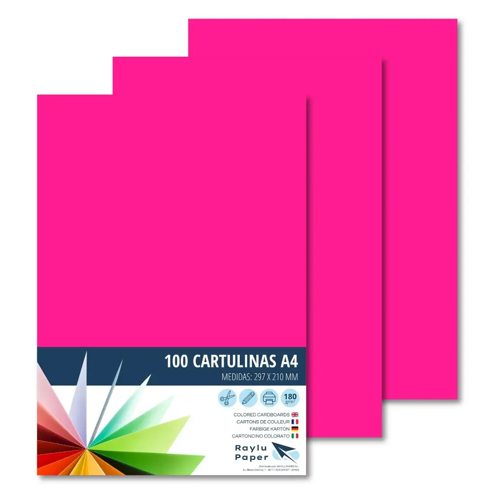 [220550] CARTULINA A4 RAYLU FUCSIA PAQUETE DE 100u