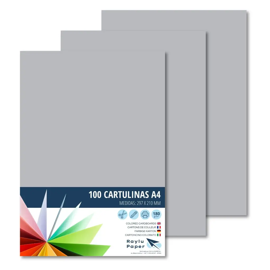 CARTULINA A4 RAYLU GRIS PAQUETE DE 100u