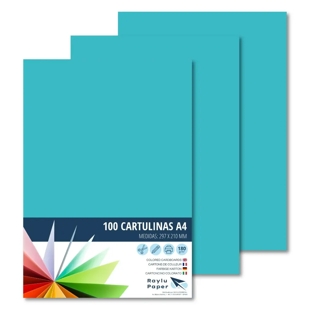 [220551] CARTULINA A4 RAYLU AZUL TURQUESA PAQUETE DE 100u
