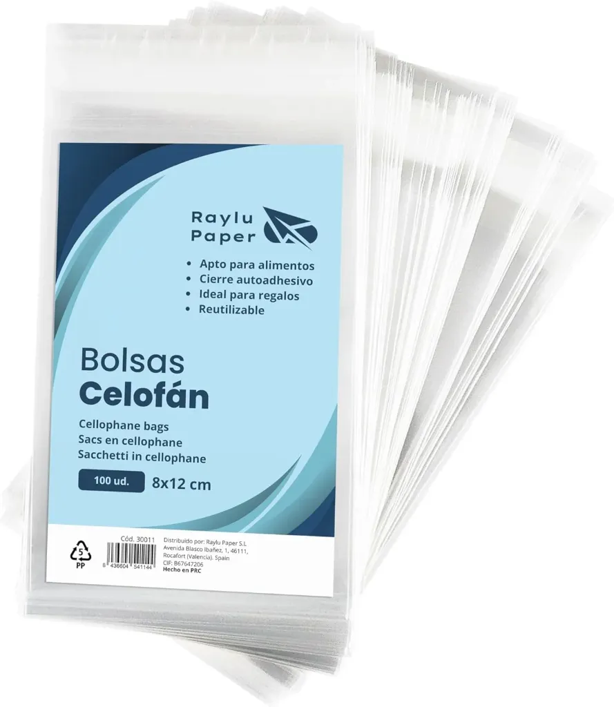 BOLSA DE CELOFÁN TRANSPARENTE 8x12m Pack 100u