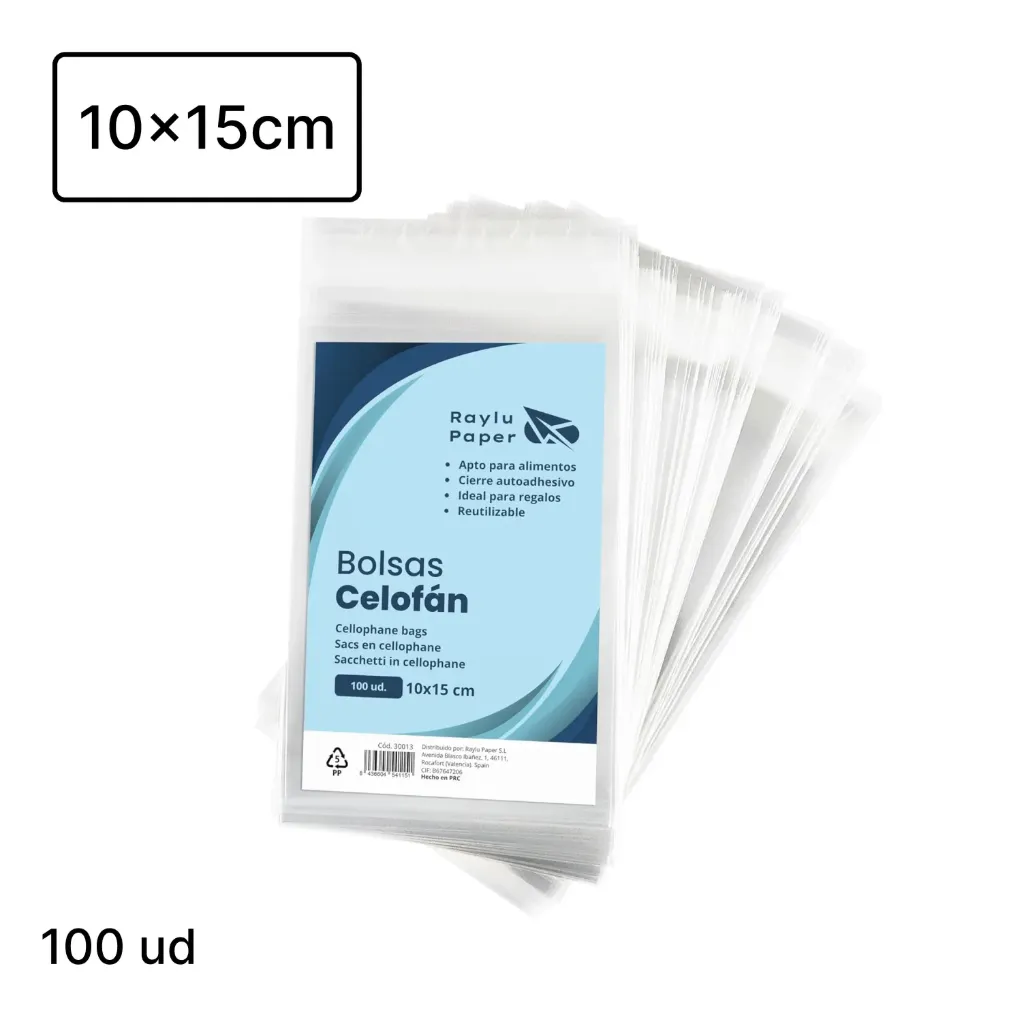 BOLSA DE CELOFÁN TRANSPARENTE 10x15cm Pack 100u
