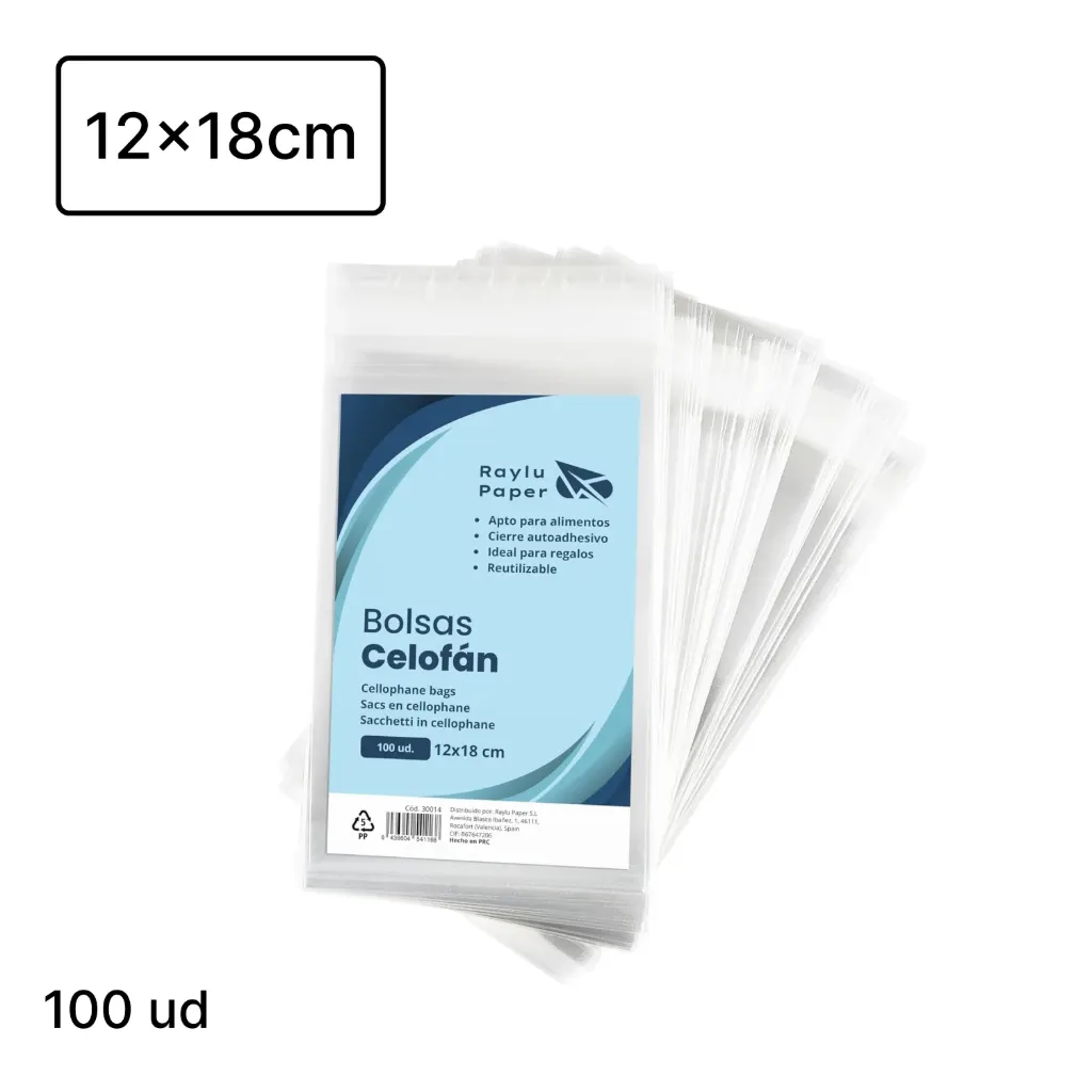 BOLSA DE CELOFÁN TRANSPARENTE 12x18cm Pack 100u