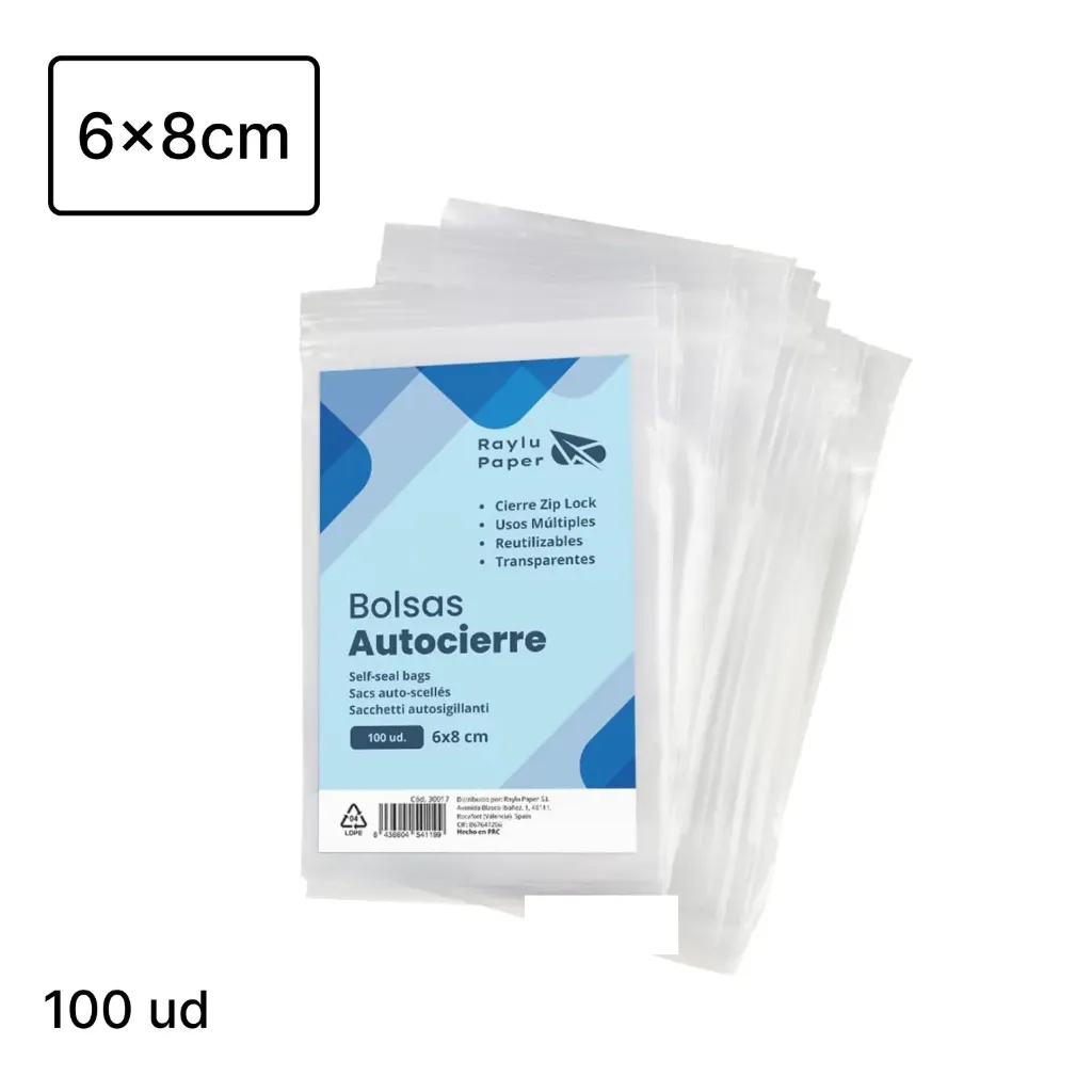 BOLSA CON AUTOCIERRE TIPO ZIP 6x8cm Pack 100u
