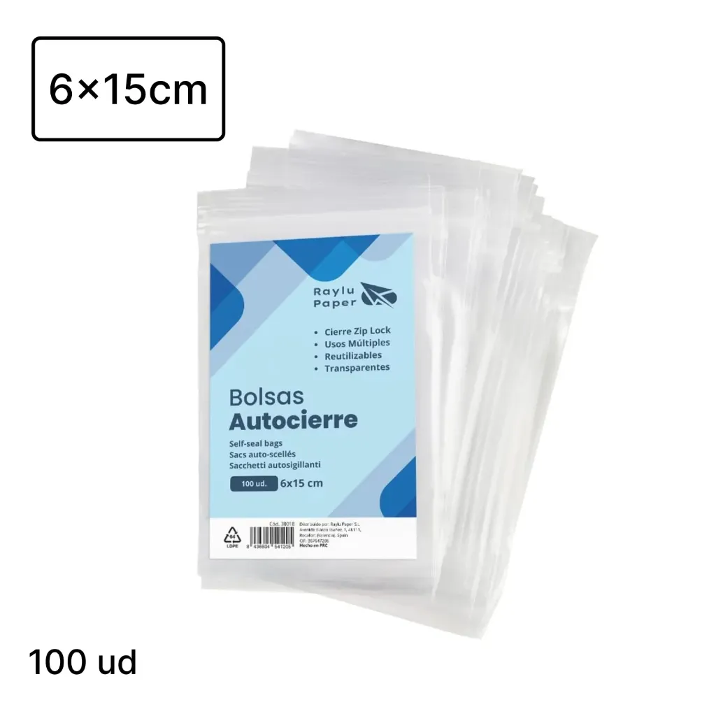 BOLSA CON AUTOCIERRE TIPO ZIP 6x15cm Pack 100u