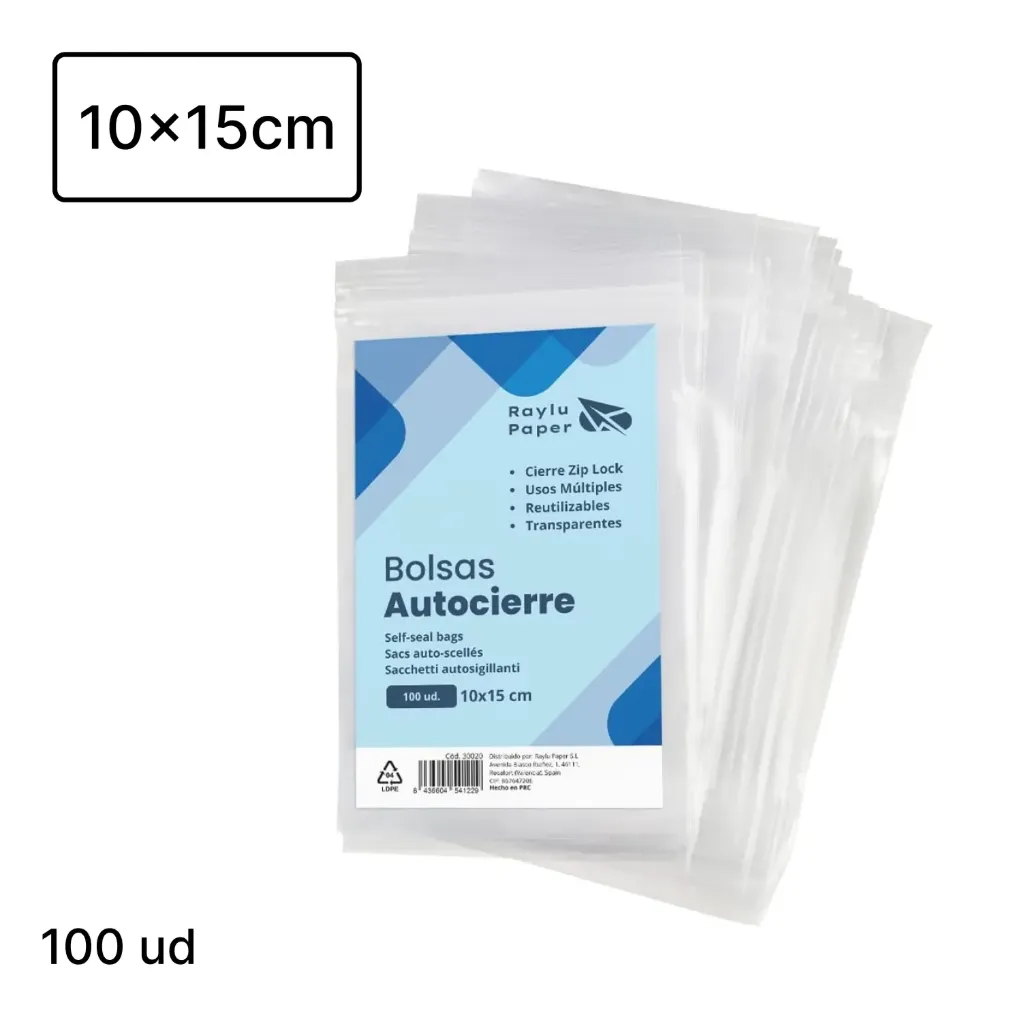 BOLSA CON AUTOCIERRE TIPO ZIP 10x15cm Pack 100u