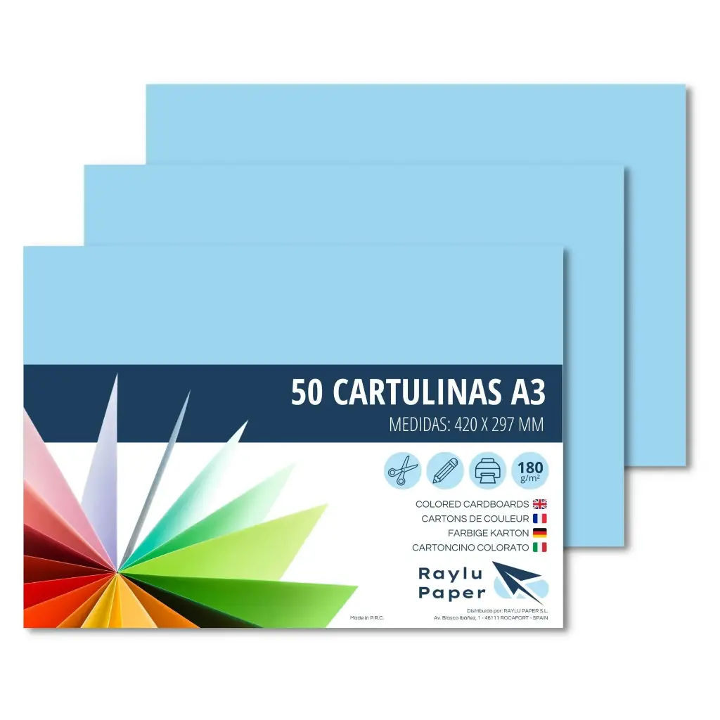 [630738] CARTULINA A3 RAYLU AZUL CELESTE PAQUETE DE 50u