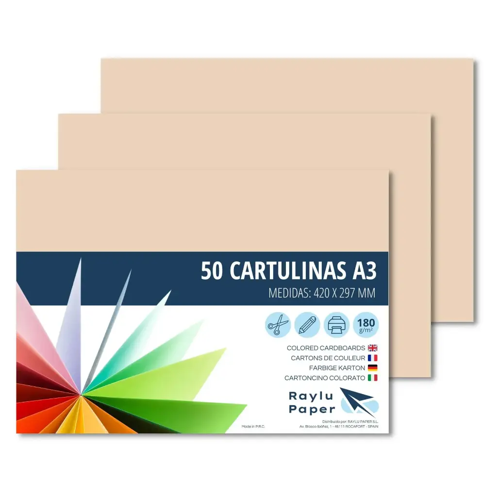 [630739] CARTULINA A3 RAYLU CREMA PAQUETE DE 50u