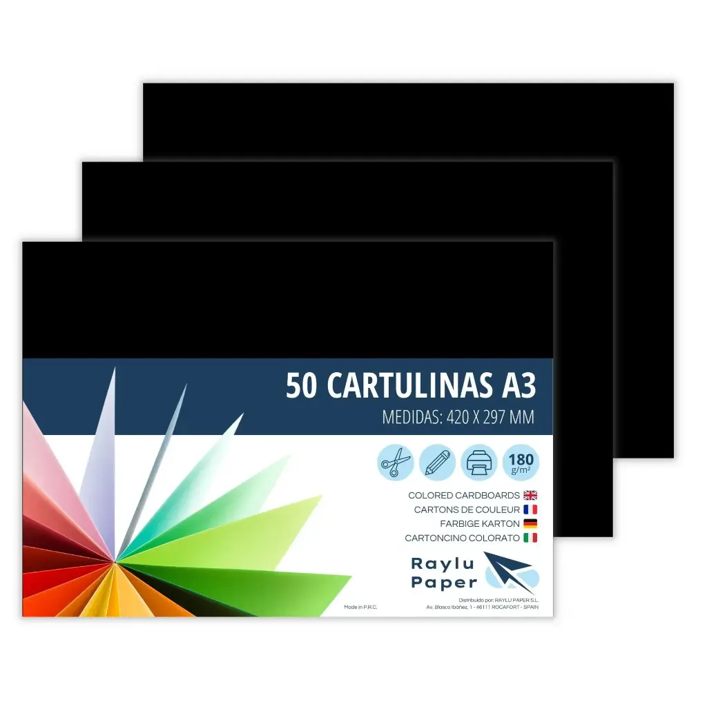 [630742] CARTULINA A3 RAYLU NEGRO PAQUETE DE 50u