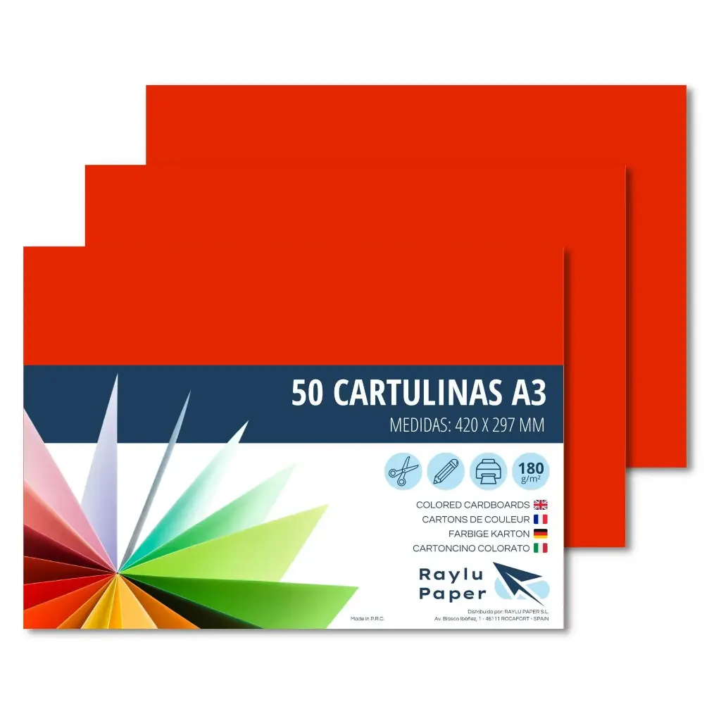 [630740] CARTULINA A3 RAYLU ROJO TOMATE PAQUETE DE 50u
