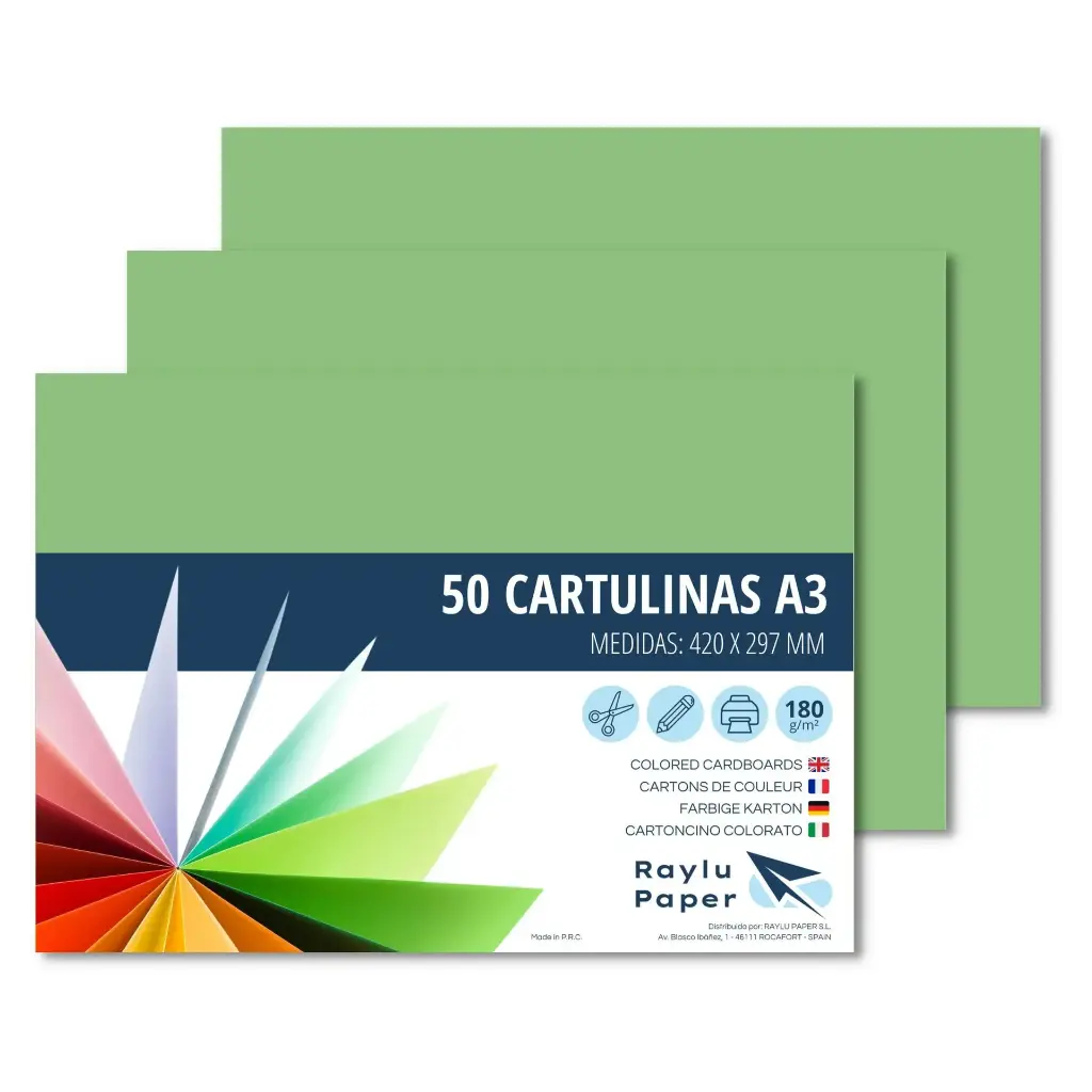 [630741] CARTULINA A3 RAYLU VERDE MANZANA PAQUETE DE 50u