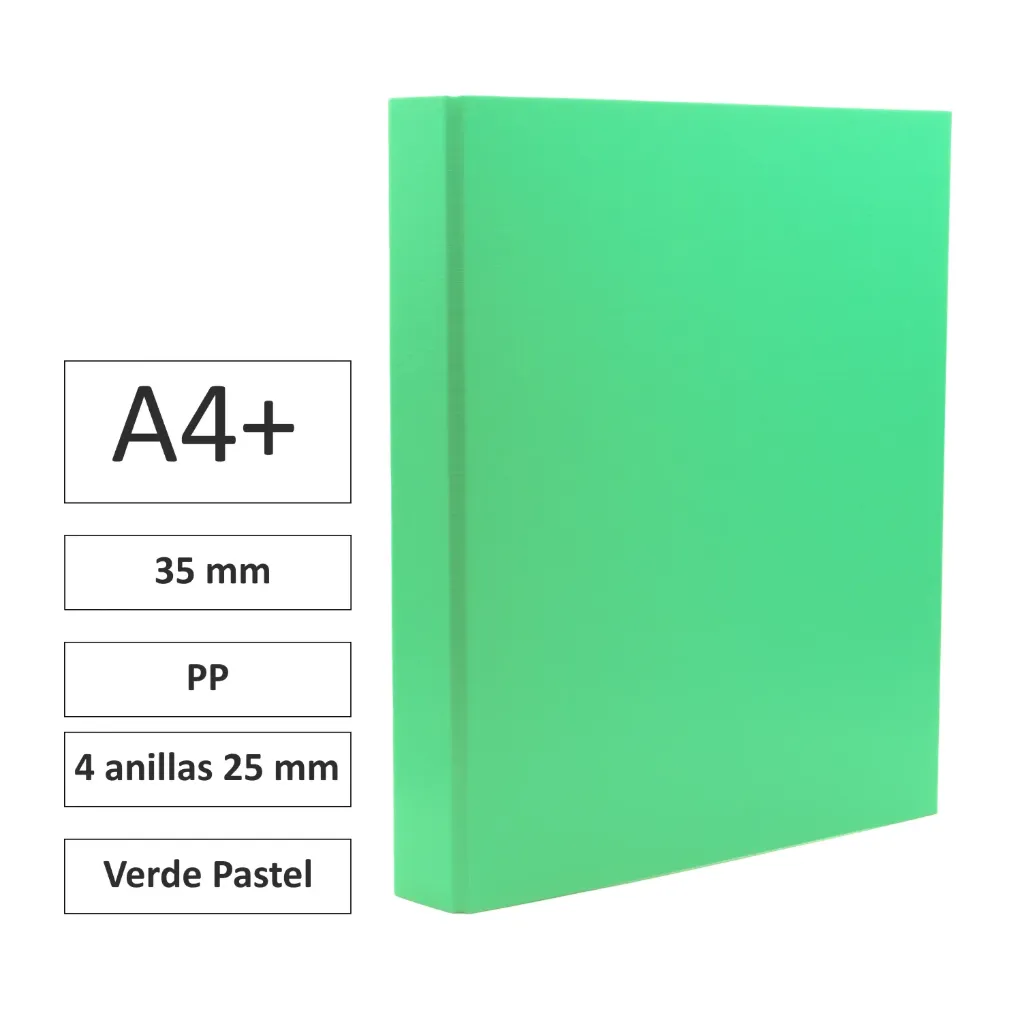 CARPETA CARTÓN FORRADO A4+ 4 ANILLAS 25mm VERDE CLARO