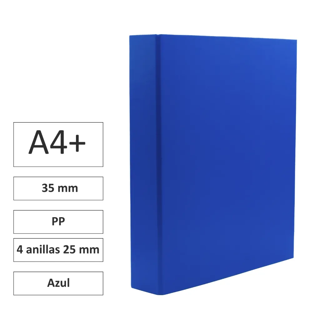 CARPETA CARTÓN FORRADO A4+ 4 ANILLAS 40mm AZUL