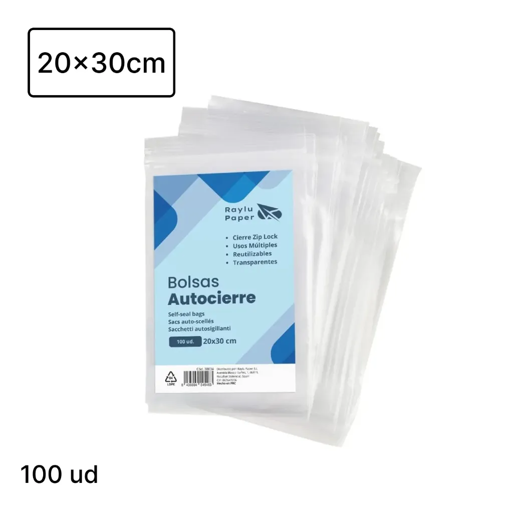 BOLSA CON AUTOCIERRE TIPO ZIP 20x30cm Pack 100u
