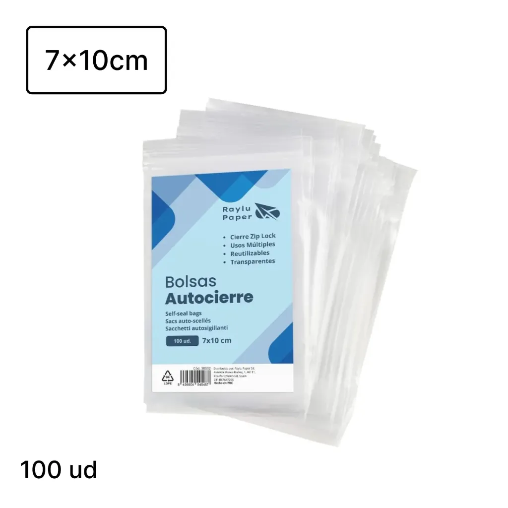 BOLSA CON AUTOCIERRE TIPO ZIP 7x10cm Pack 100u