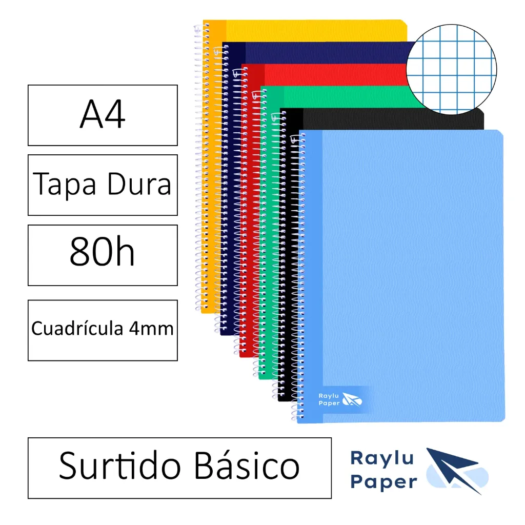 BLOC ESPIRAL A4 80h 70gr CUADRO 4x4 TAPA DURA SURTIDO Pack 6