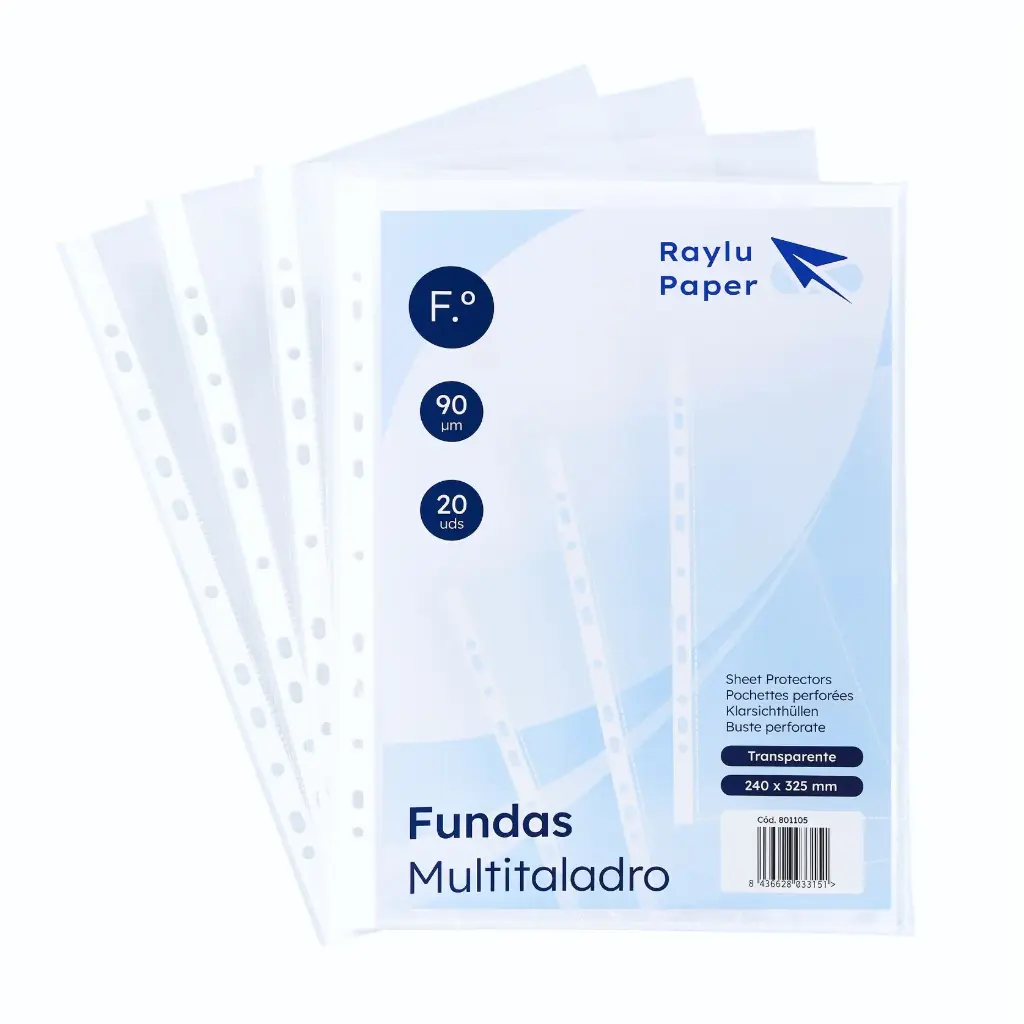 FUNDAS MULTITALADRO Folio CRISTAL 90 micras Bolsa 20u