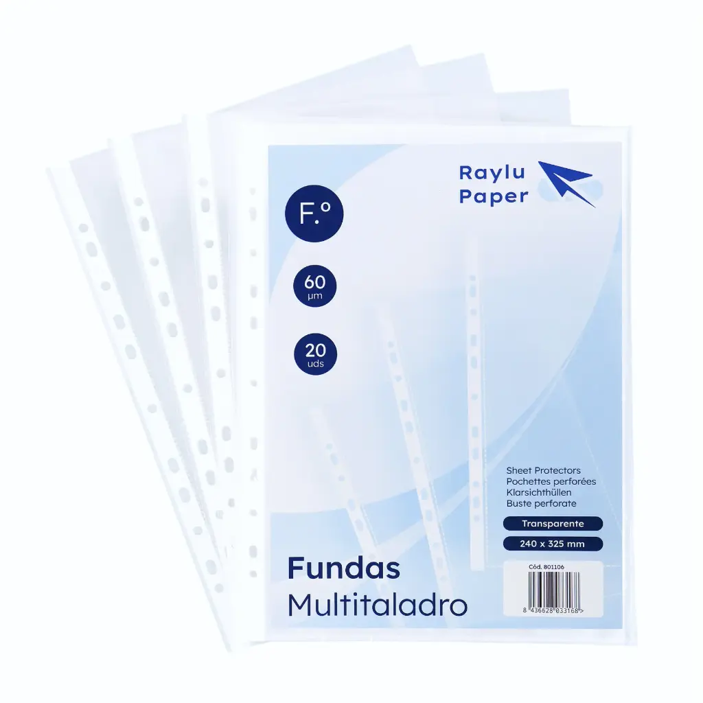 FUNDAS MULTITALADRO Folio CRISTAL 60 micras Bolsa 20u