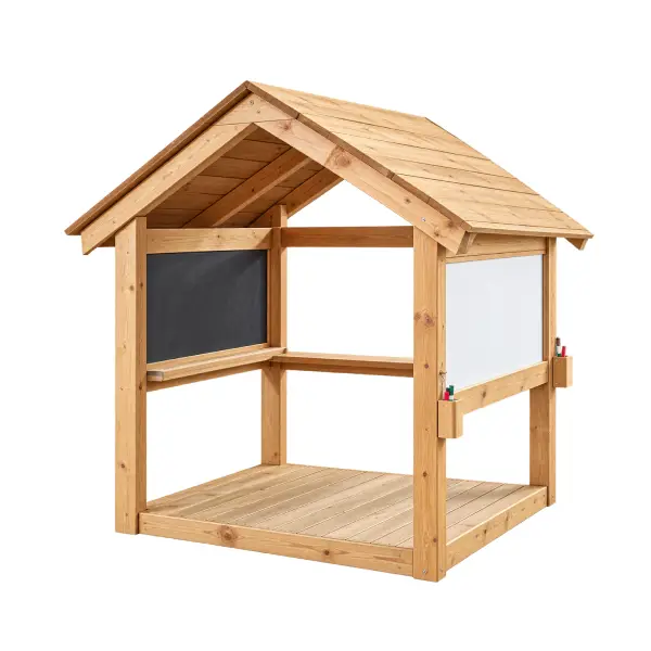 CASITA CREATIVA DE MADERA CON 3 PANELES DE DIBUJO