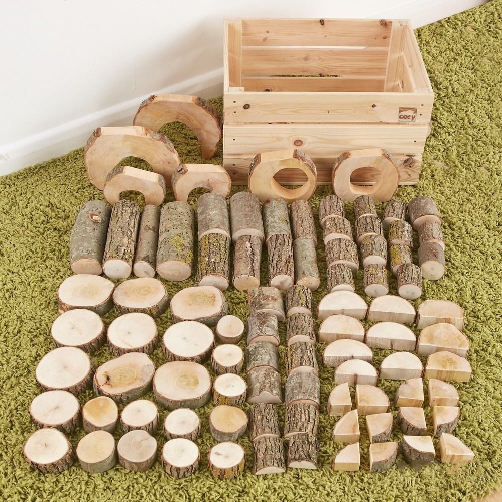 CONSTRUCCIÓN DE MADERA NATURAL CON TRONCOS Y DISCOS 90 Piezas