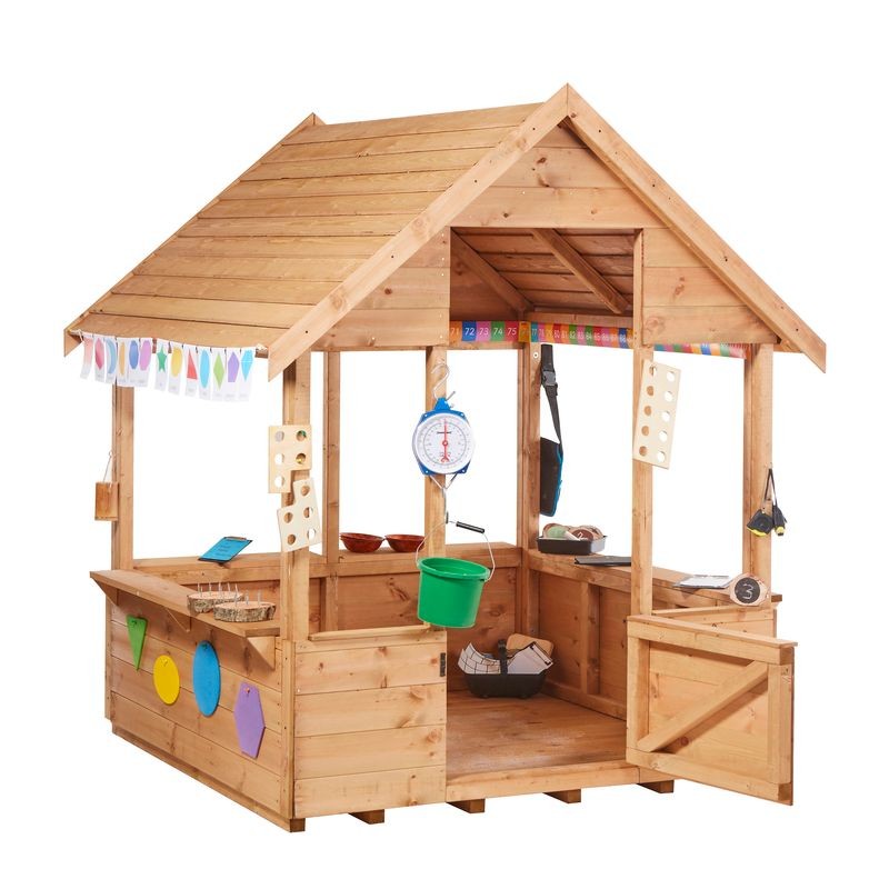 CABAÑA ABIERTA DE MADERA PARA JUEGO Y APRENDIZAJE EXTERIOR