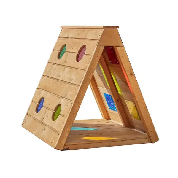 TÚNEL SENSORIAL INFANTIL DE MADERA CON PANELES DE COLOR