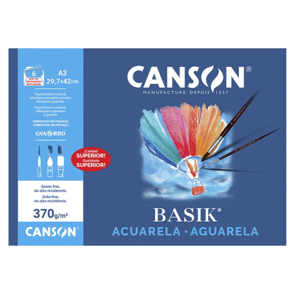 ACUARELA Y TÉMPERA BASIK A3 370gr MINIPACK 6h
