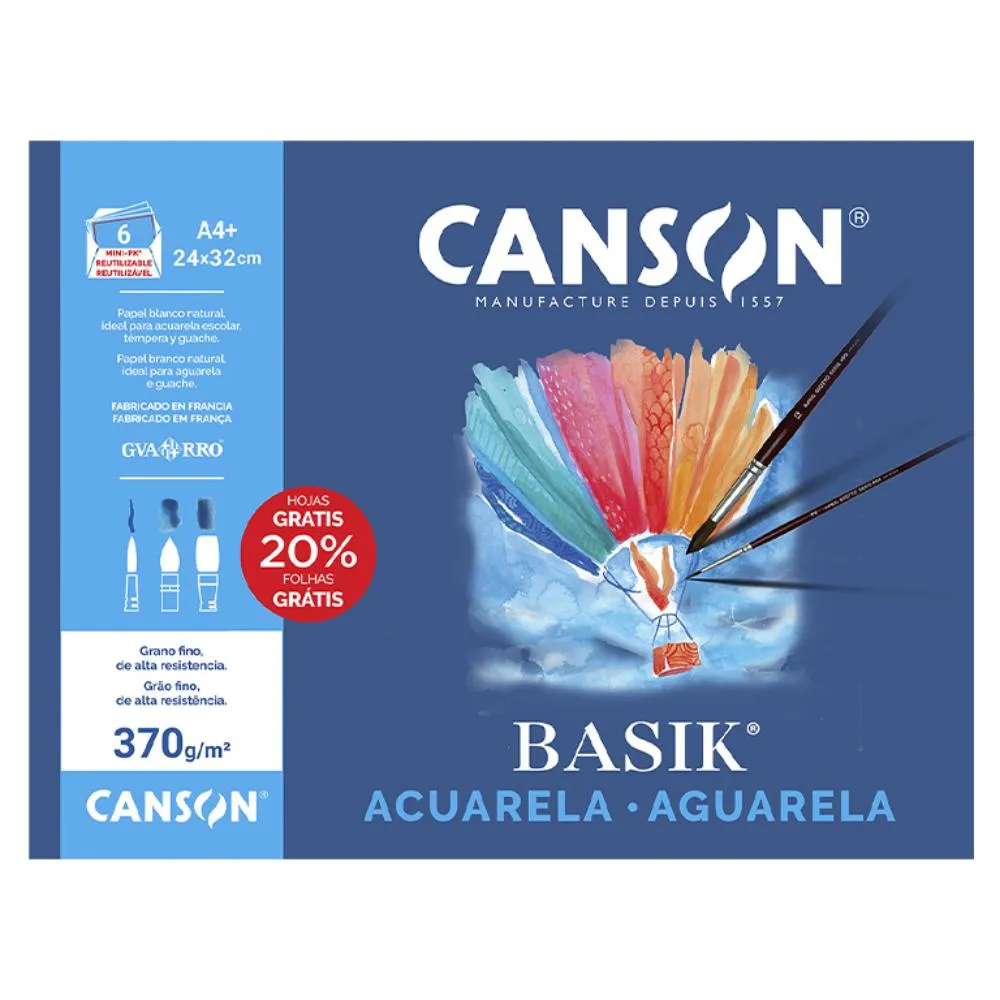 ACUARELA Y TÉMPERA BASIK A4+ 370gr MINIPACK 6h