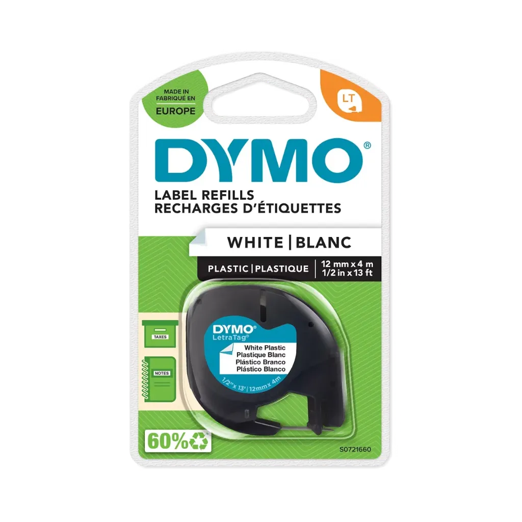 [220288] CINTA DYMO LETRATAG PLASTIC NEGRO/BLANCO