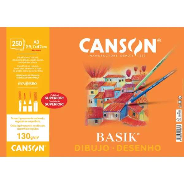 LÁMINA DIBUJO BASIK LISO A3 130gr CAJA 250h